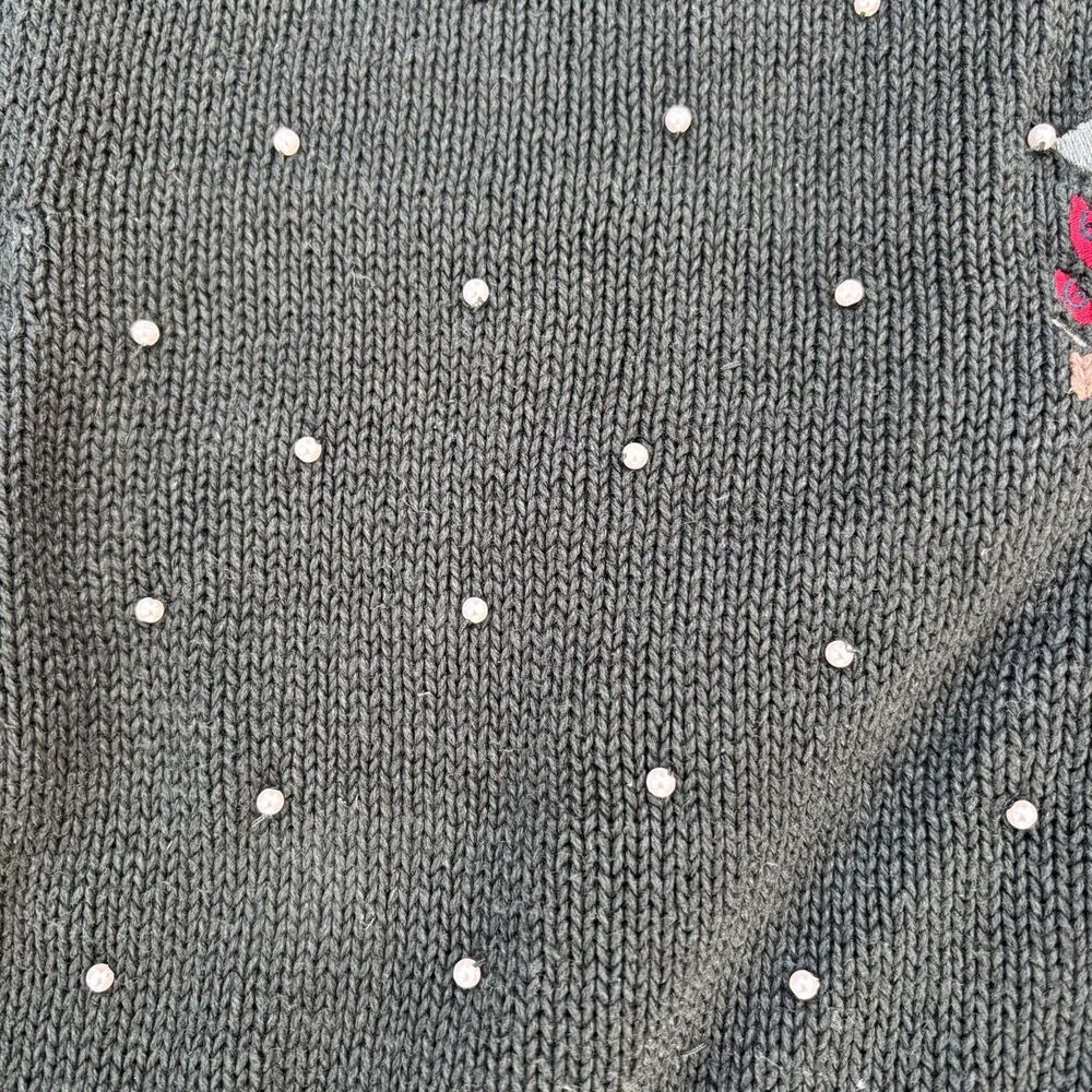 Vintage Womens Winter Sweater Size M Christmas Green 90s Beaded Hand Embroidered - Picture 13 of 13